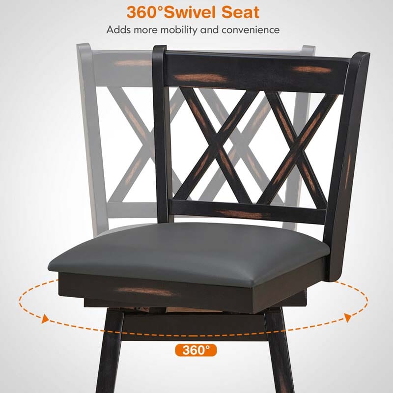 25" Swivel Bar Stools Set of 2 with Back & Rubber Wood Legs, Upholstered Counter Height Dining Chairs for Kitchen Island, Pub, Restaurant