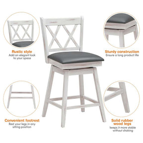 25" Swivel Bar Stools Set of 2 with Back & Rubber Wood Legs, Upholstered Counter Height Dining Chairs for Kitchen Island, Pub, Restaurant
