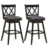 29" Swivel Bar Stools Set of 2 with Back & Rubber Wood Legs, Upholstered Bar Height Dining Chairs for Kitchen Island, Pub, Restaurant