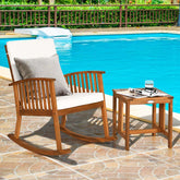 2 Piece Acacia Wood Patio Rocking Chair Table Set with Thick Cushion, Outdoor Porch Rocker & Bistro Table Set for Backyard, Balcony, Poolside