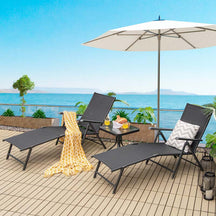 Set of 2 Folding Chaise Lounge Chair with 5-Position Adjustable Backrest & 2-Position Footrest, Fabric Seat Sun Lounger for Pool Deck Beach