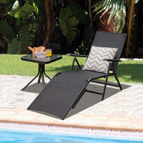 Set of 2 Folding Chaise Lounge Chair with 5-Position Adjustable Backrest & 2-Position Footrest, Fabric Seat Sun Lounger for Pool Deck Beach