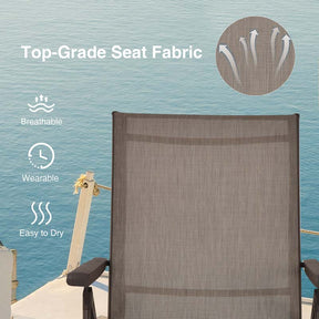 Set of 2 Folding Chaise Lounge Chair with 5-Position Adjustable Backrest & 2-Position Footrest, Fabric Seat Sun Lounger for Pool Deck Beach