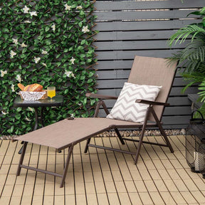 Set of 2 Folding Chaise Lounge Chair with 5-Position Adjustable Backrest & 2-Position Footrest, Fabric Seat Sun Lounger for Pool Deck Beach