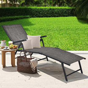 Set of 2 Folding Chaise Lounge Chair with 5-Position Adjustable Backrest & 2-Position Footrest, Fabric Seat Sun Lounger for Pool Deck Beach