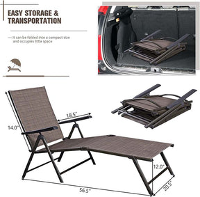 Set of 2 Outdoor Folding Fabric Chaise Lounges, Weatherproof Pool Sun Lounger with 5-Position Adjustable Backrest for Patio Garden Beach Lawn