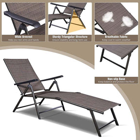 Set of 2 Outdoor Folding Fabric Chaise Lounges, Weatherproof Pool Sun Lounger with 5-Position Adjustable Backrest for Patio Garden Beach Lawn