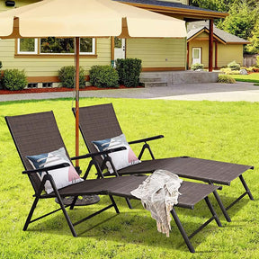 Set of 2 Outdoor Folding Fabric Chaise Lounges, Weatherproof Pool Sun Lounger with 5-Position Adjustable Backrest for Patio Garden Beach Lawn