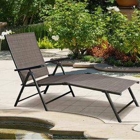 Set of 2 Outdoor Folding Fabric Chaise Lounges, Weatherproof Pool Sun Lounger with 5-Position Adjustable Backrest for Patio Garden Beach Lawn
