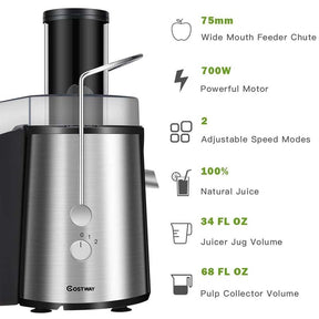 Centrifugal Juicer, 700W Masticating Juicer Extractor, Stainless Steel Juicer Machines with 75mm Wide Mouth, 2 Speed Modes