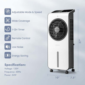 3-in-1 Portable Evaporative Air Cooler Fan & Humidifier with 360° Rotating Fan Blade, 24 Speeds, 12H Timer, Remote & 2 Ice Boxes for 200 sq.ft