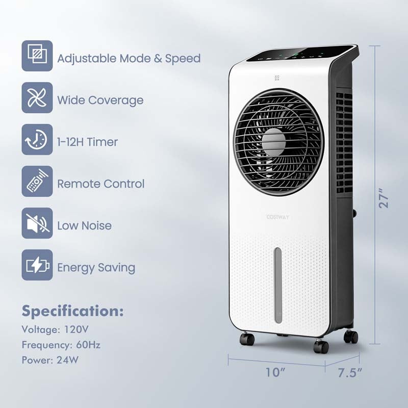 3-in-1 Portable Evaporative Air Cooler Fan & Humidifier with 360° Rotating Fan Blade, 24 Speeds, 12H Timer, Remote & 2 Ice Boxes for 200 sq.ft