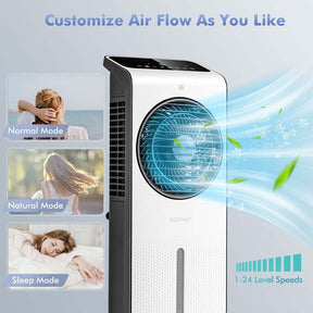 3-in-1 Portable Evaporative Air Cooler Fan & Humidifier with 360° Rotating Fan Blade, 24 Speeds, 12H Timer, Remote & 2 Ice Boxes for 200 sq.ft