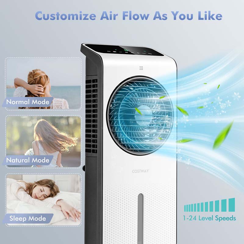 3-in-1 Portable Evaporative Air Cooler Fan & Humidifier with 360° Rotating Fan Blade, 24 Speeds, 12H Timer, Remote & 2 Ice Boxes for 200 sq.ft