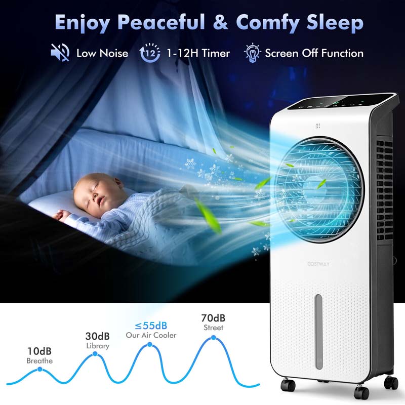3-in-1 Portable Evaporative Air Cooler Fan & Humidifier with 360° Rotating Fan Blade, 24 Speeds, 12H Timer, Remote & 2 Ice Boxes for 200 sq.ft