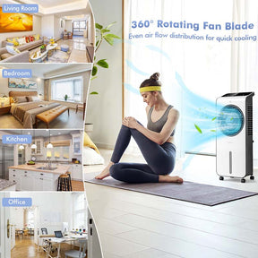 3-in-1 Portable Evaporative Air Cooler Fan & Humidifier with 360° Rotating Fan Blade, 24 Speeds, 12H Timer, Remote & 2 Ice Boxes for 200 sq.ft