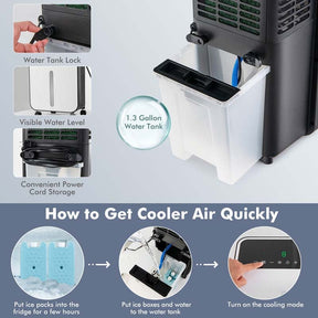 3-in-1 Portable Evaporative Air Cooler Fan & Humidifier with 360° Rotating Fan Blade, 24 Speeds, 12H Timer, Remote & 2 Ice Boxes for 200 sq.ft