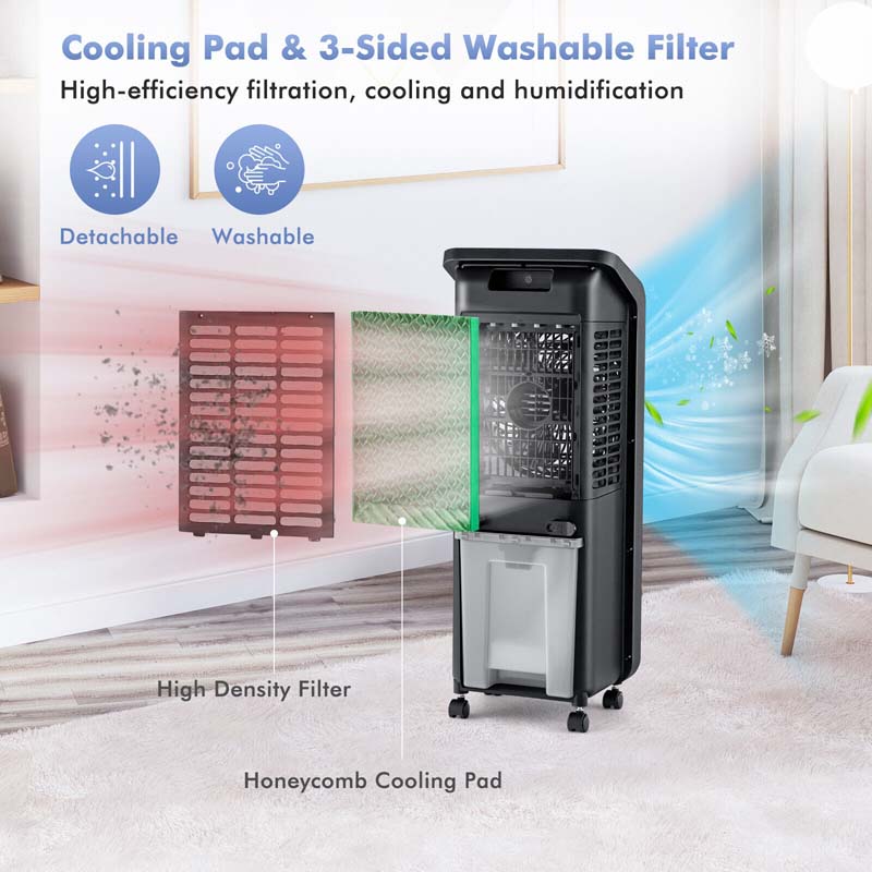3-in-1 Portable Evaporative Air Cooler Fan & Humidifier with 360° Rotating Fan Blade, 24 Speeds, 12H Timer, Remote & 2 Ice Boxes for 200 sq.ft