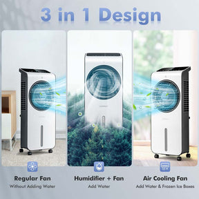 3-in-1 Portable Evaporative Air Cooler Fan & Humidifier with 360° Rotating Fan Blade, 24 Speeds, 12H Timer, Remote & 2 Ice Boxes for 200 sq.ft