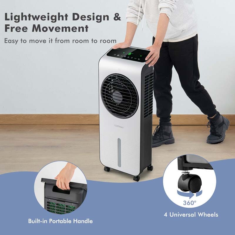 3-in-1 Portable Evaporative Air Cooler Fan & Humidifier with 360° Rotating Fan Blade, 24 Speeds, 12H Timer, Remote & 2 Ice Boxes for 200 sq.ft