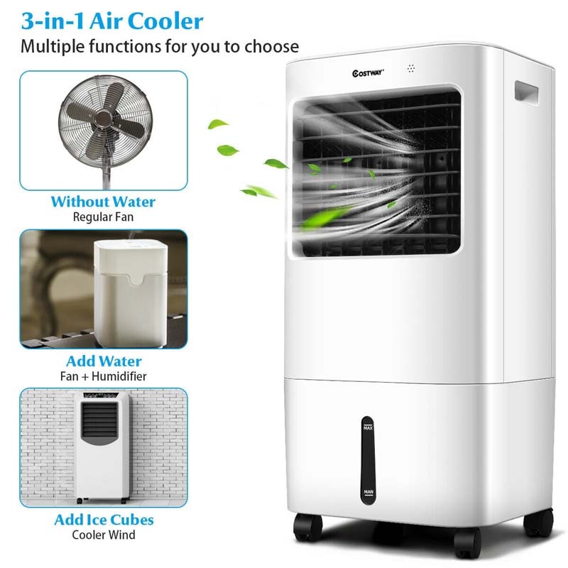 3-in-1 Portable Evaporative Air Cooler Fan & Humidifier with Remote Control, 20L Water Tank, 4 Speeds & 7.5H Timer for Home Office