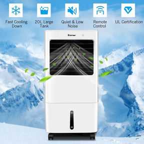 3-in-1 Portable Evaporative Air Cooler Fan & Humidifier with Remote Control, 20L Water Tank, 4 Speeds & 7.5H Timer for Home Office