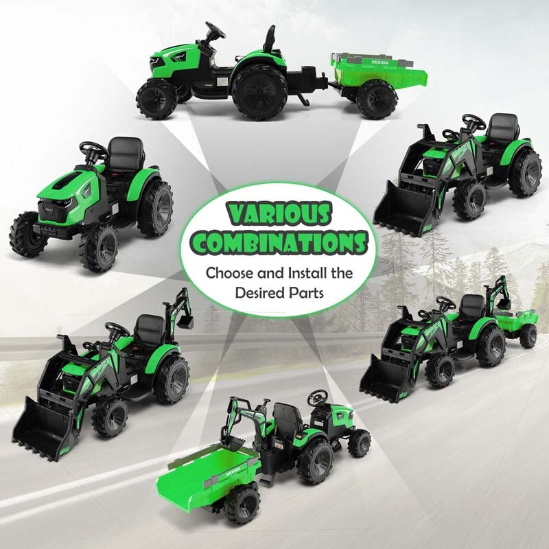 12V 3-in-1 Kids Ride On Tractor Excavator Bulldozer with Remote Control, Trailer & Shovel, Battery Electric Construction Vehicle for Ages 3-8