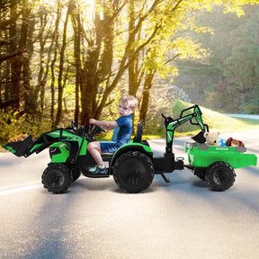 12V 3-in-1 Kids Ride On Tractor Excavator Bulldozer with Remote Control, Trailer & Shovel, Battery Electric Construction Vehicle for Ages 3-8