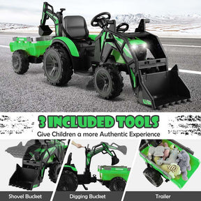 12V 3-in-1 Kids Ride On Tractor Excavator Bulldozer with Remote Control, Trailer & Shovel, Battery Electric Construction Vehicle for Ages 3-8