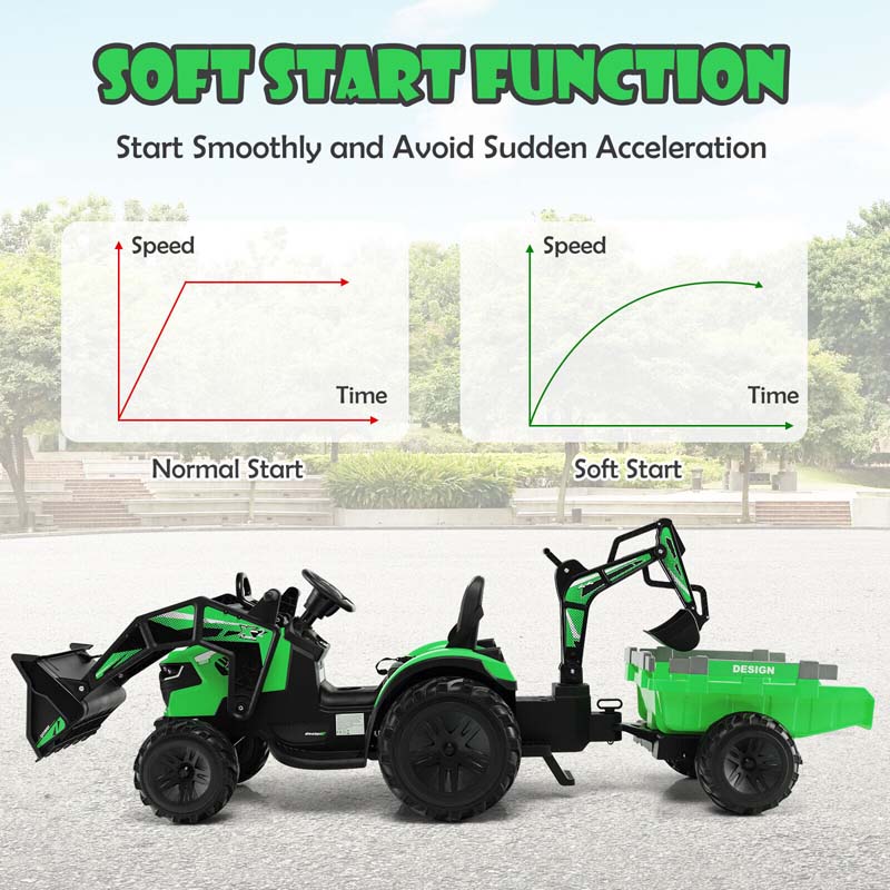 12V 3-in-1 Kids Ride On Tractor Excavator Bulldozer with Remote Control, Trailer & Shovel, Battery Electric Construction Vehicle for Ages 3-8