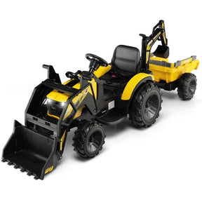 12V 3-in-1 Kids Ride On Tractor Excavator Bulldozer with Remote Control, Trailer & Shovel, Battery Electric Construction Vehicle for Ages 3-8