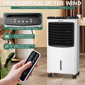 3-in-1 Portable Evaporative Cooler Fan Humidifier with Remote Control, 3 Wind Speeds, 7.5H Timer, 8L Water Tank