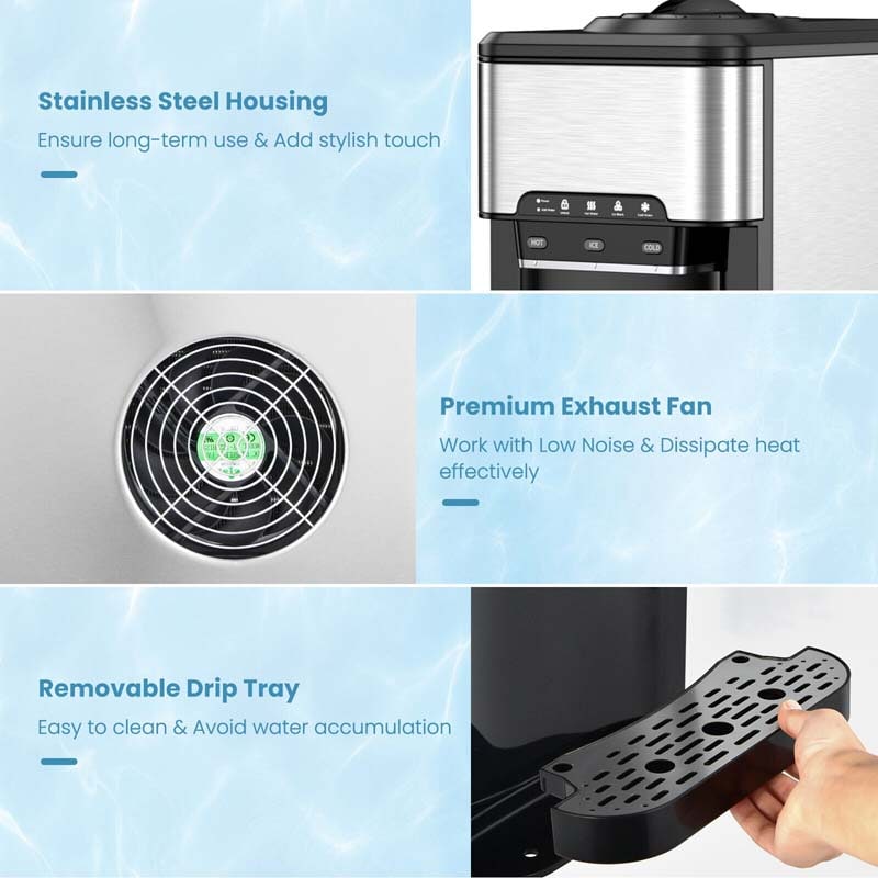 3-in-1 Countertop Water Dispenser with Ice Maker 48LBS/24H, 5 Gallon Bottle Top-Loading Hot/Cold Water Cooler Dispenser w/ Ice Machine for Home Office