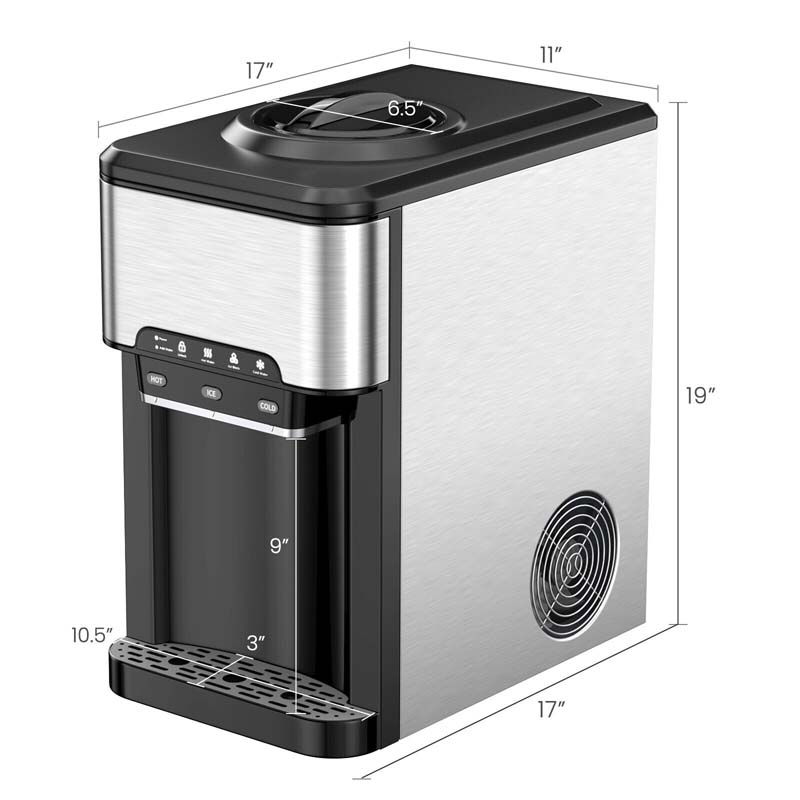 3-in-1 Countertop Water Dispenser with Ice Maker 48LBS/24H, 5 Gallon Bottle Top-Loading Hot/Cold Water Cooler Dispenser w/ Ice Machine for Home Office