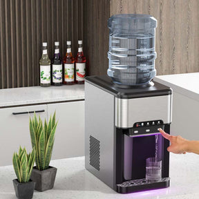 3-in-1 Countertop Water Dispenser with Ice Maker 48LBS/24H, 5 Gallon Bottle Top-Loading Hot/Cold Water Cooler Dispenser w/ Ice Machine for Home Office