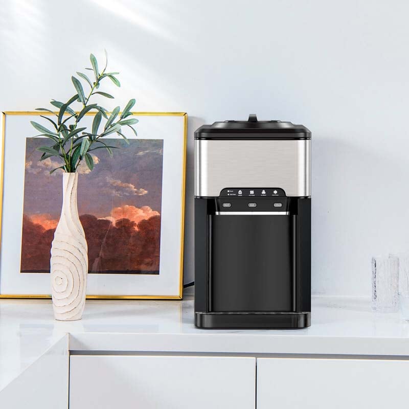 3-in-1 Countertop Water Dispenser with Ice Maker 48LBS/24H, 5 Gallon Bottle Top-Loading Hot/Cold Water Cooler Dispenser w/ Ice Machine for Home Office