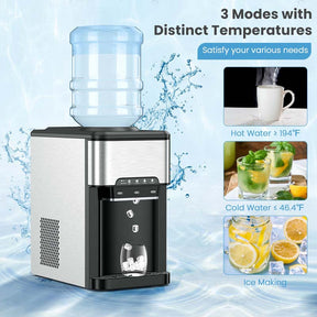3-in-1 Countertop Water Dispenser with Ice Maker 48LBS/24H, 5 Gallon Bottle Top-Loading Hot/Cold Water Cooler Dispenser w/ Ice Machine for Home Office