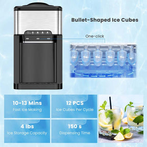 3-in-1 Countertop Water Dispenser with Ice Maker 48LBS/24H, 5 Gallon Bottle Top-Loading Hot/Cold Water Cooler Dispenser w/ Ice Machine for Home Office