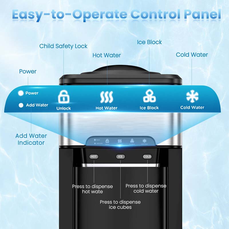 3-in-1 Countertop Water Dispenser with Ice Maker 48LBS/24H, 5 Gallon Bottle Top-Loading Hot/Cold Water Cooler Dispenser w/ Ice Machine for Home Office