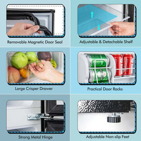 3.2 Cu.Ft Compact Refrigerator, Reversible 2-Door Mini Fridge with Freezer, Adjustable Temp & Removable Shelves for Dorm, Apartment, Office