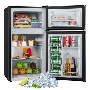 3.2 Cu.Ft Compact Refrigerator, Reversible 2-Door Mini Fridge with Freezer, Adjustable Temp & Removable Shelves for Dorm, Apartment, Office