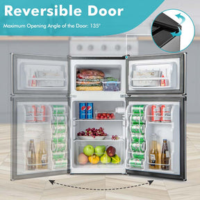 3.2 Cu.Ft Compact Refrigerator, Reversible 2-Door Mini Fridge with Freezer, Adjustable Temp & Removable Shelves for Dorm, Apartment, Office