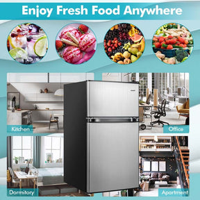 3.2 Cu.Ft Compact Refrigerator, Reversible 2-Door Mini Fridge with Freezer, Adjustable Temp & Removable Shelves for Dorm, Apartment, Office