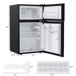 2-Door Mini Fridge with Freezer, 3.2 Cu.Ft Compact Refrigerator with Removable Glass Shelves & Mechanical Control for Dorm, Apartment
