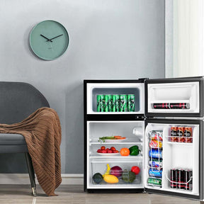2-Door Mini Fridge with Freezer, 3.2 Cu.Ft Compact Refrigerator with Removable Glass Shelves & Mechanical Control for Dorm, Apartment