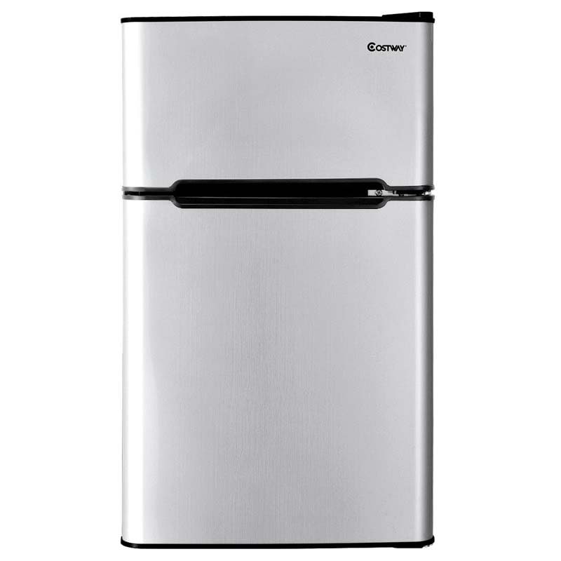 2-Door Mini Fridge with Freezer, 3.2 Cu.Ft Compact Refrigerator with Removable Glass Shelves & Mechanical Control for Dorm, Apartment
