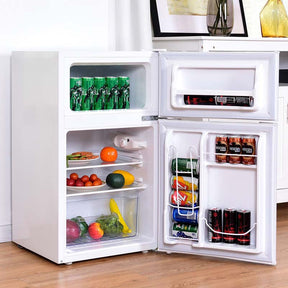 2-Door Mini Fridge with Freezer, 3.2 Cu.Ft Compact Refrigerator with Removable Glass Shelves & Mechanical Control for Dorm, Apartment