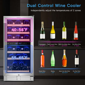 30-Bottle Wine Cooler Dual Zone Wine Cellar with Temp Memory, Freestanding & Built-in Wine Refrigerator