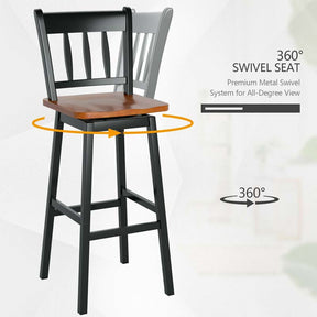 2 Pcs 30.5" Rubber Wood Vintage Bar Chairs 360 Degree Swivel Bar Stools with Back & Footrest