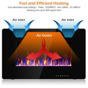 30" Ultra-Thin Electric Fireplace Insert, 1500W Recessed & Wall-mounted Fireplace Heater with 12 Flame Colors